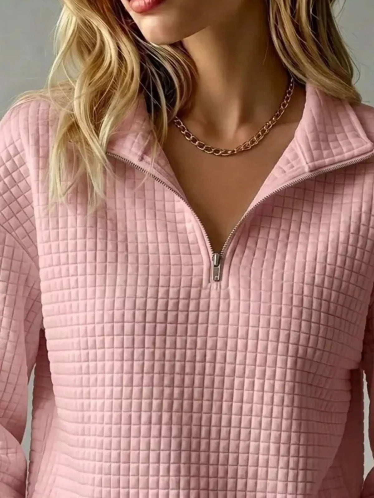 Waffle Knit Quarter-Zip Sweatshirt | Hallebeauty