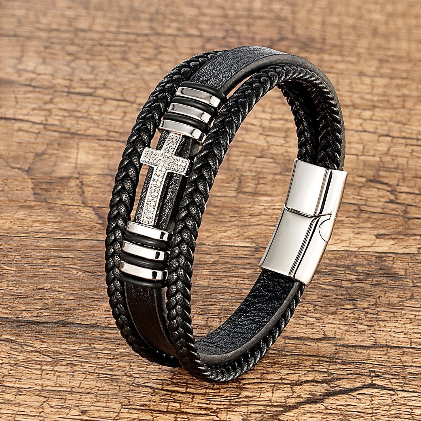 Metal Cross Multi-layer Leather Bracelet - HalleBeauty