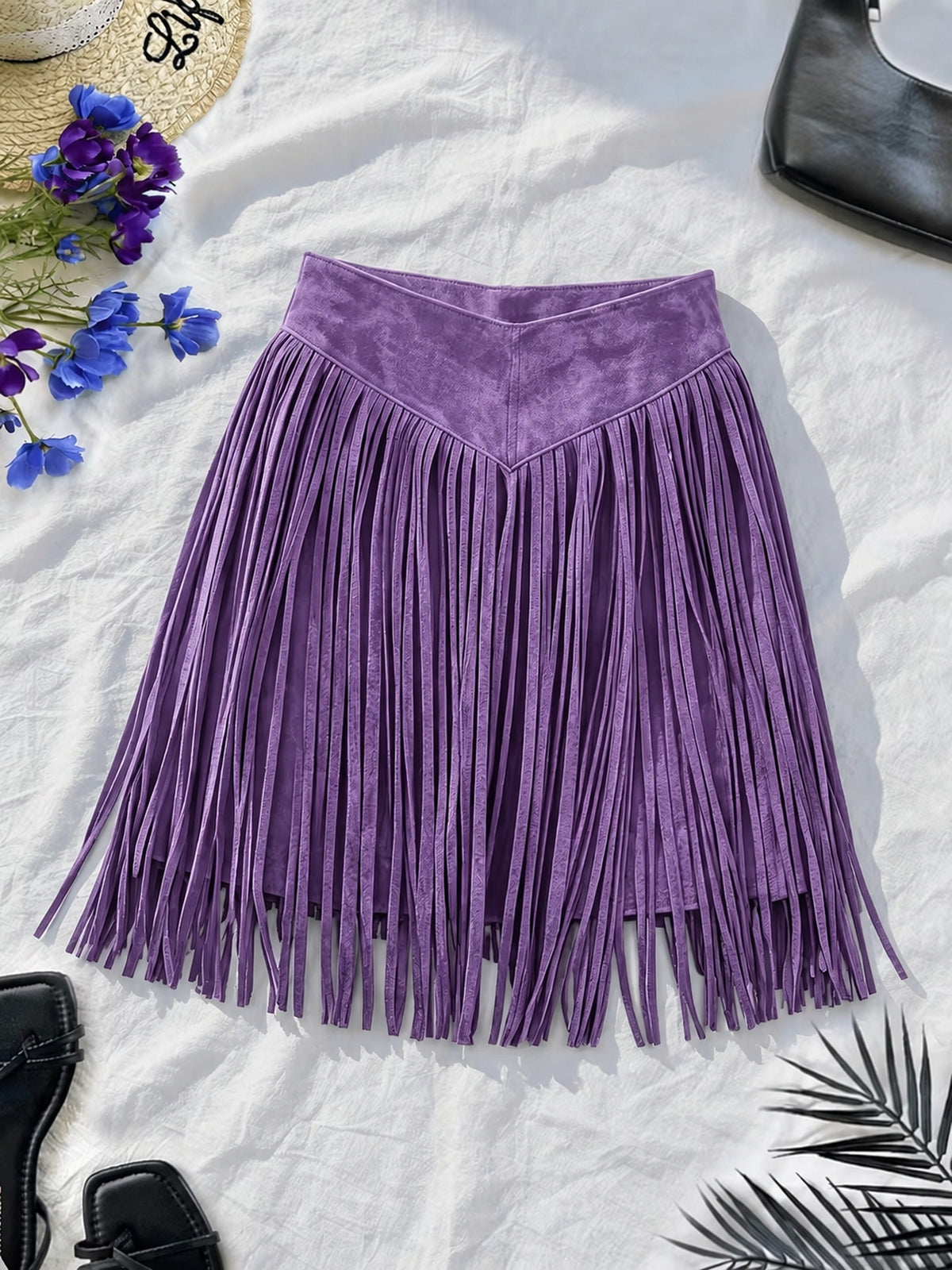 Suede-Look Tassel Skirt | Hallebeauty