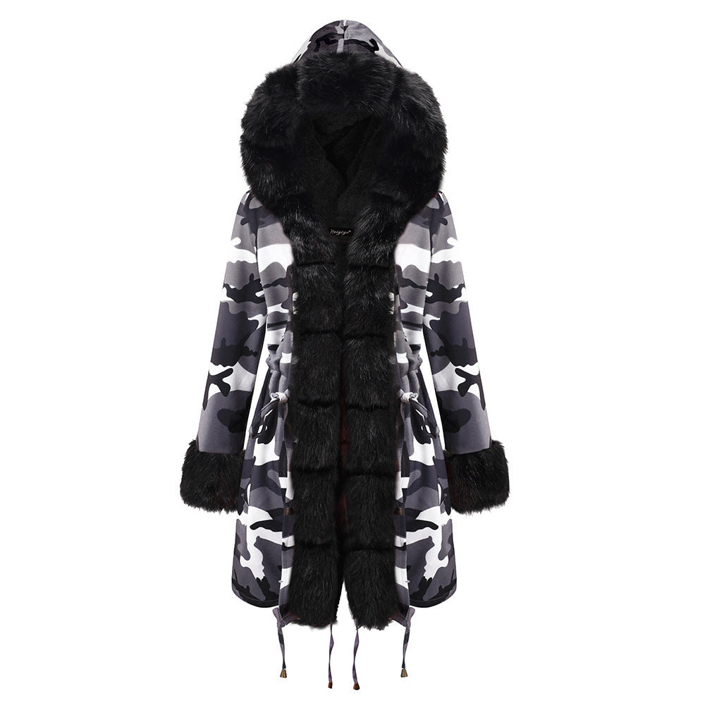 Women’s Hooded Cotton Jacket - Fur Collar Warm Winter Coat