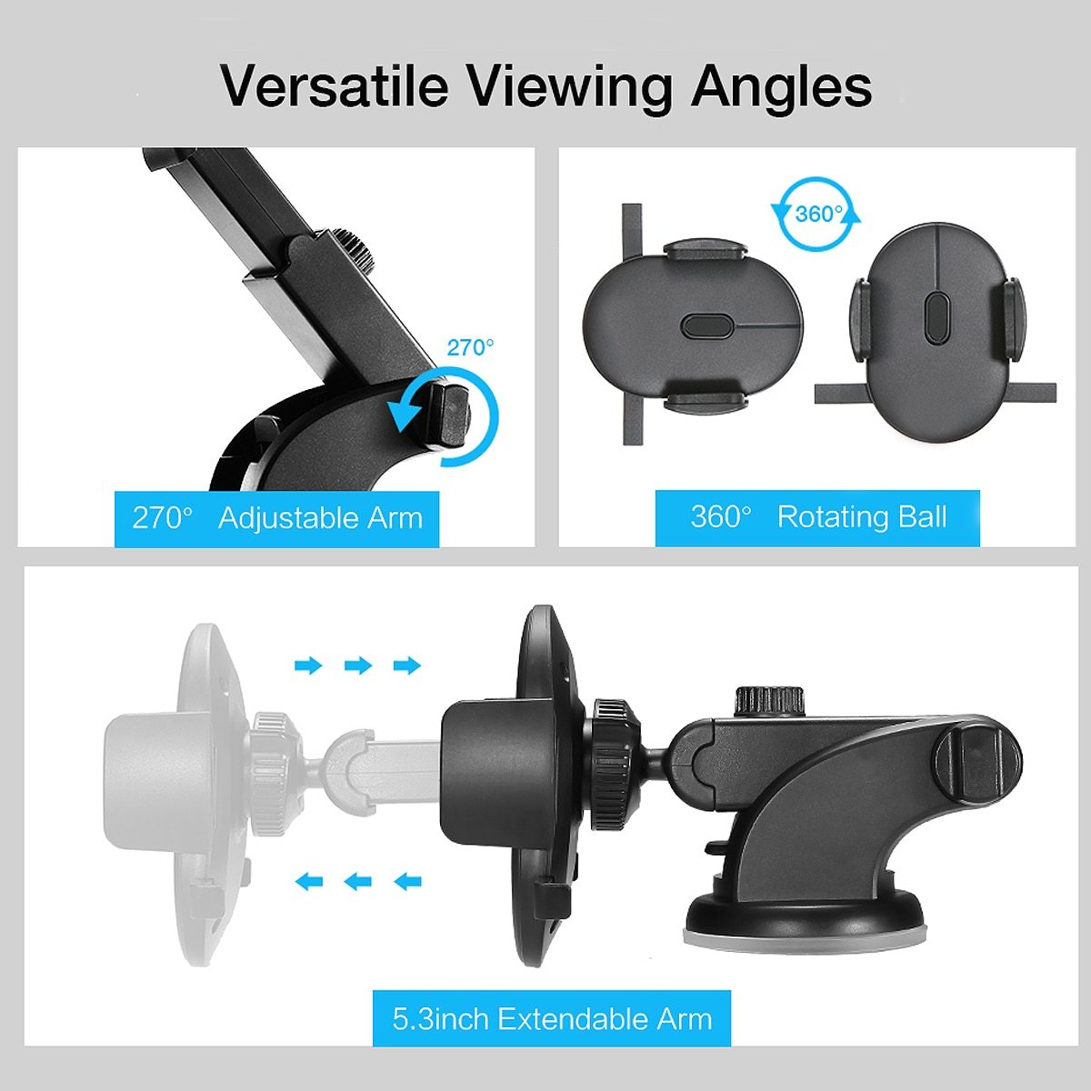 Car Phone Holder with Telescopic Rod | Dashboard Suction Cup Mount