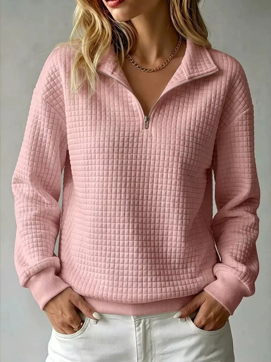 Waffle Knit Quarter-Zip Sweatshirt | Hallebeauty