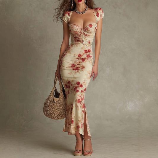 Vintage Sweetheart Neck Bodycon Midi Dress | Hallebeauty