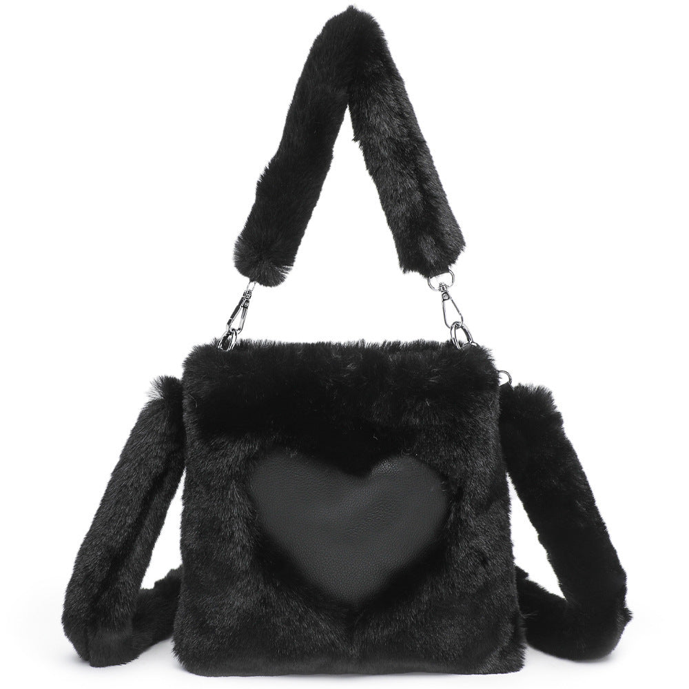 Women's Fluffy Shoulder Bag - Plush Top-Handle Tote for Autumn & Winter