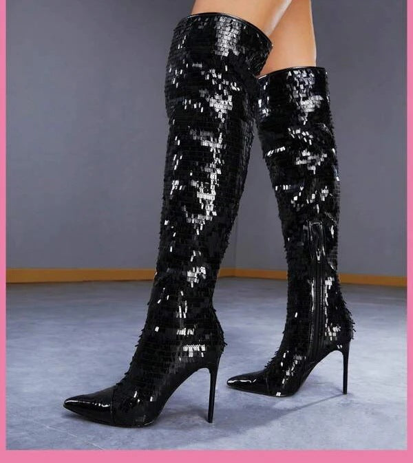 SequinGlide - Glamorous Over-the-Knee Sequin Boots