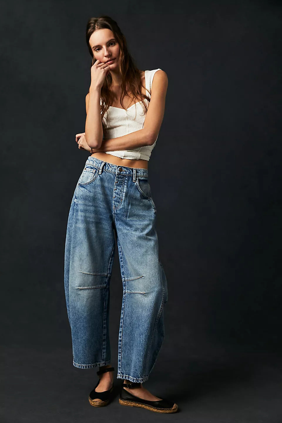 Mid-Rise Barrel Jeans | High Stretch, Wide-Leg Denim Fit