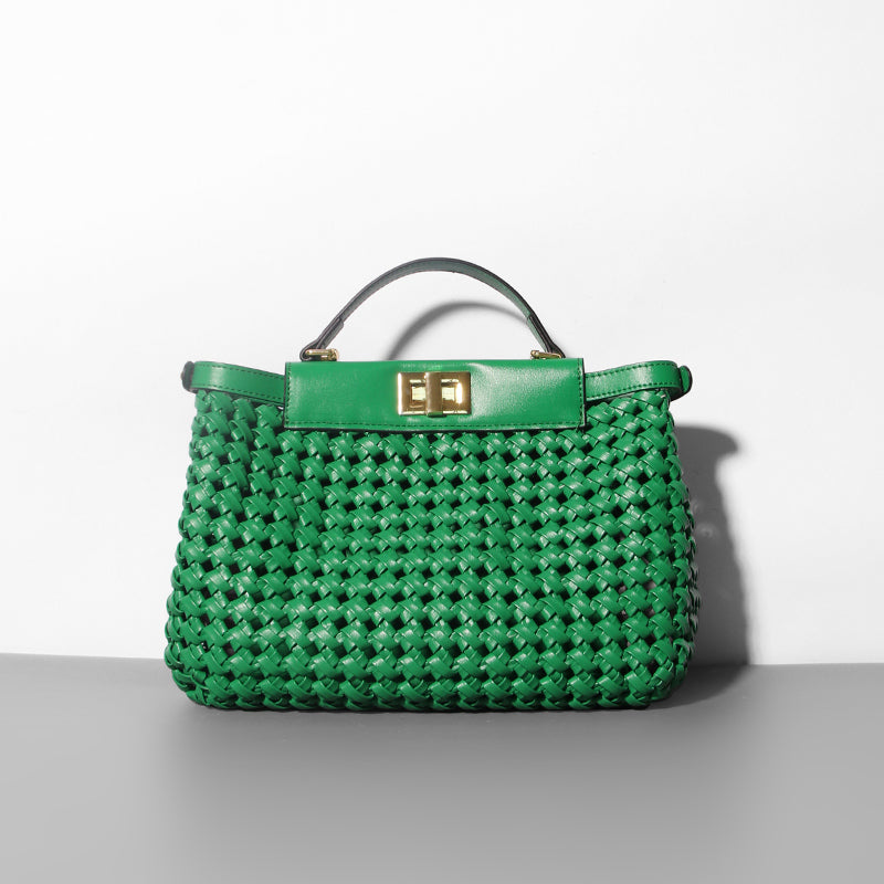 Women's Platinum Leather Handbag – Hollow Out | Hallebeauty