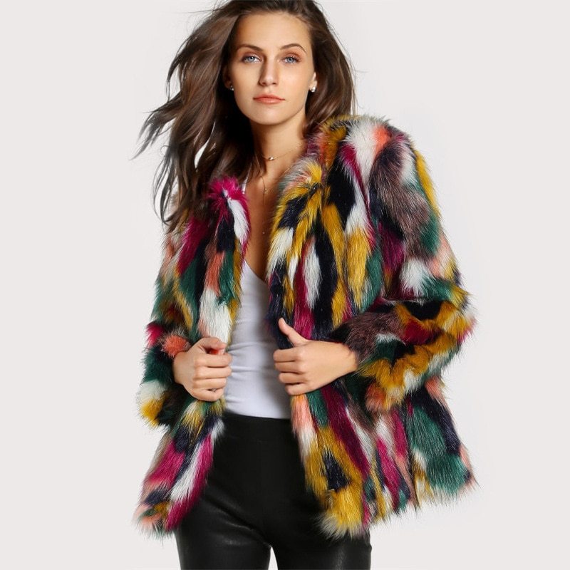 Women’s Colorful Faux Fur Coat