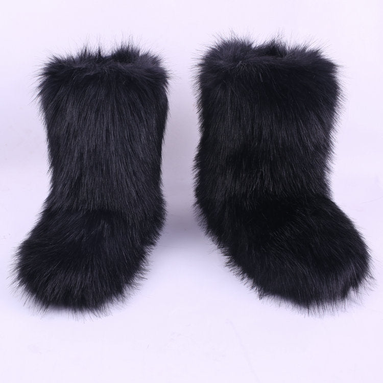 Imitation Fox Hair Boots – Cozy Warmth Meets Chic Style