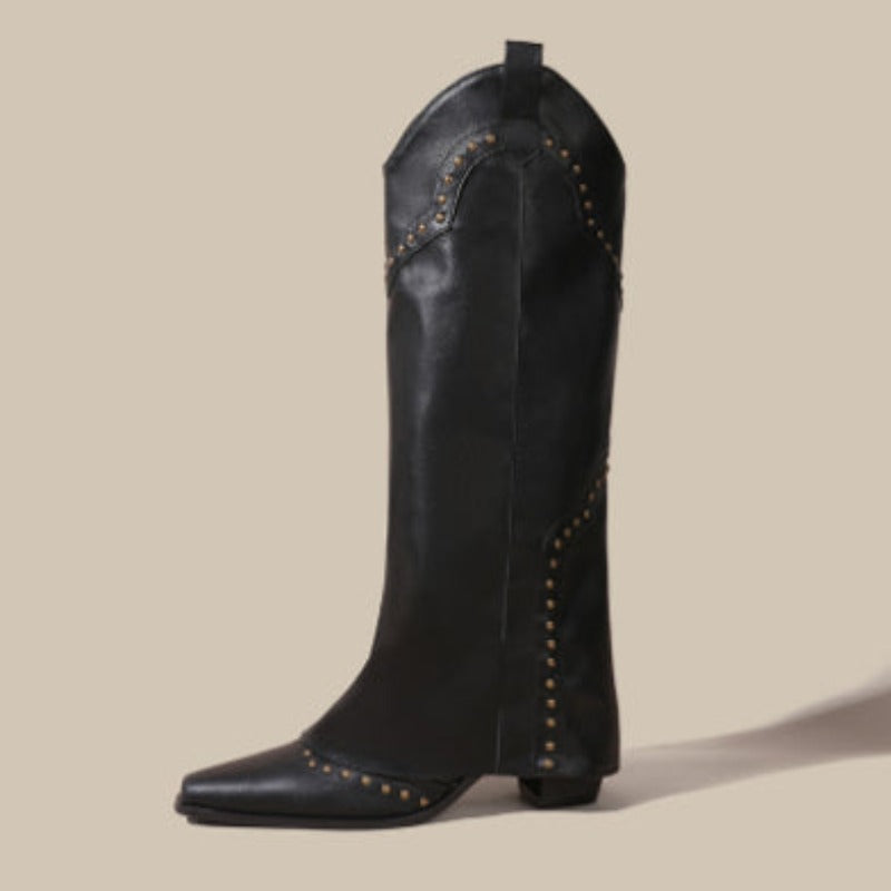Fashion Boots Retro V Cut High Leg Boot Stud Martin Boots - HalleBeauty