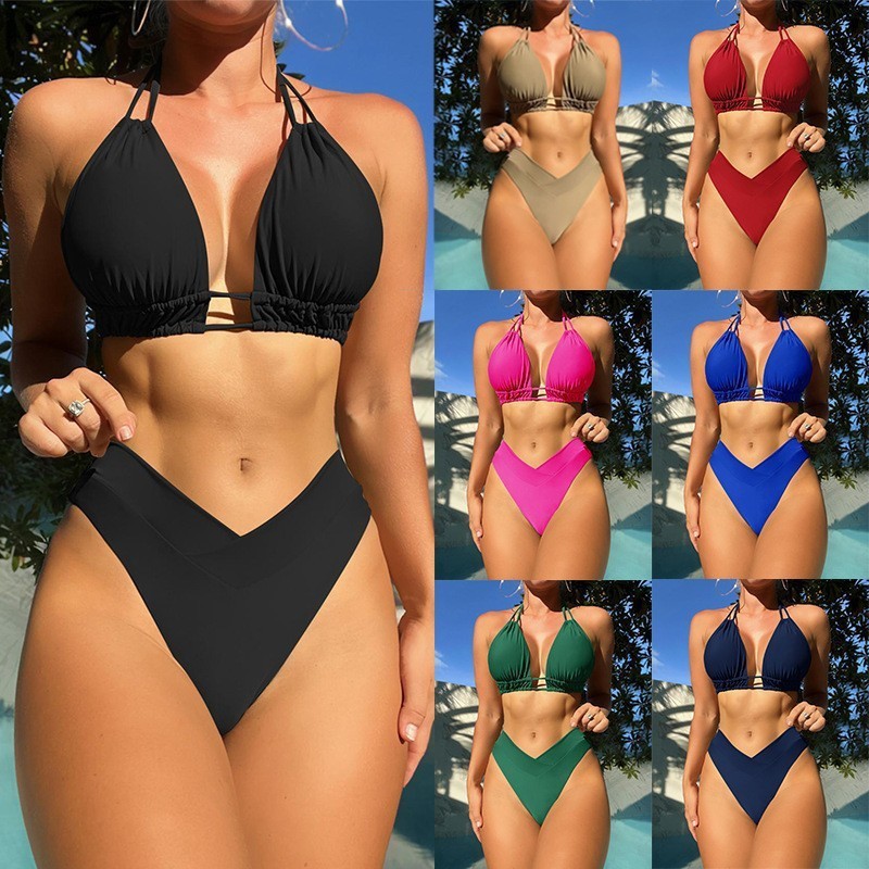 High Stretch Solid Color Bikini for Women