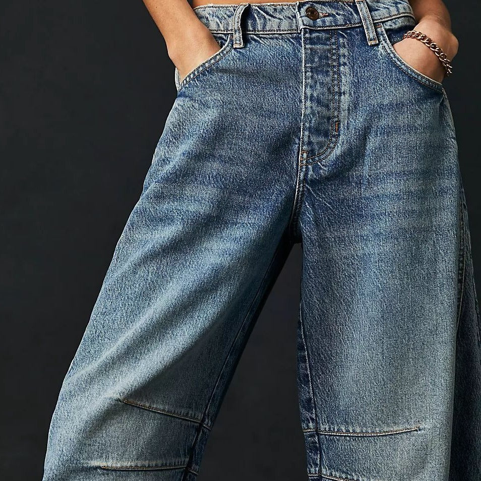 Mid-Rise Barrel Jeans | High Stretch, Wide-Leg Denim Fit