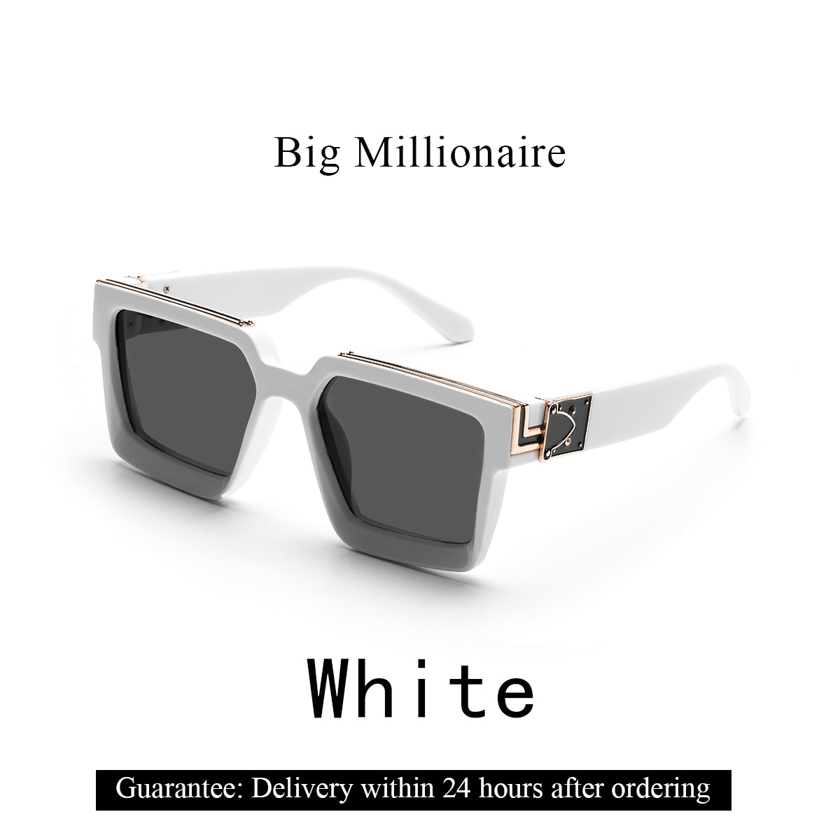 lack luxury sunglasses with gold accents on model