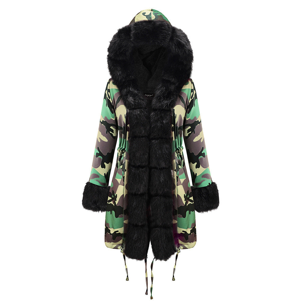 Women’s Hooded Cotton Jacket - Fur Collar Warm Winter Coat