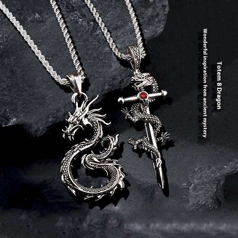 Dragon Sword Pendant Necklace - Black Fashion Jewelry for Men