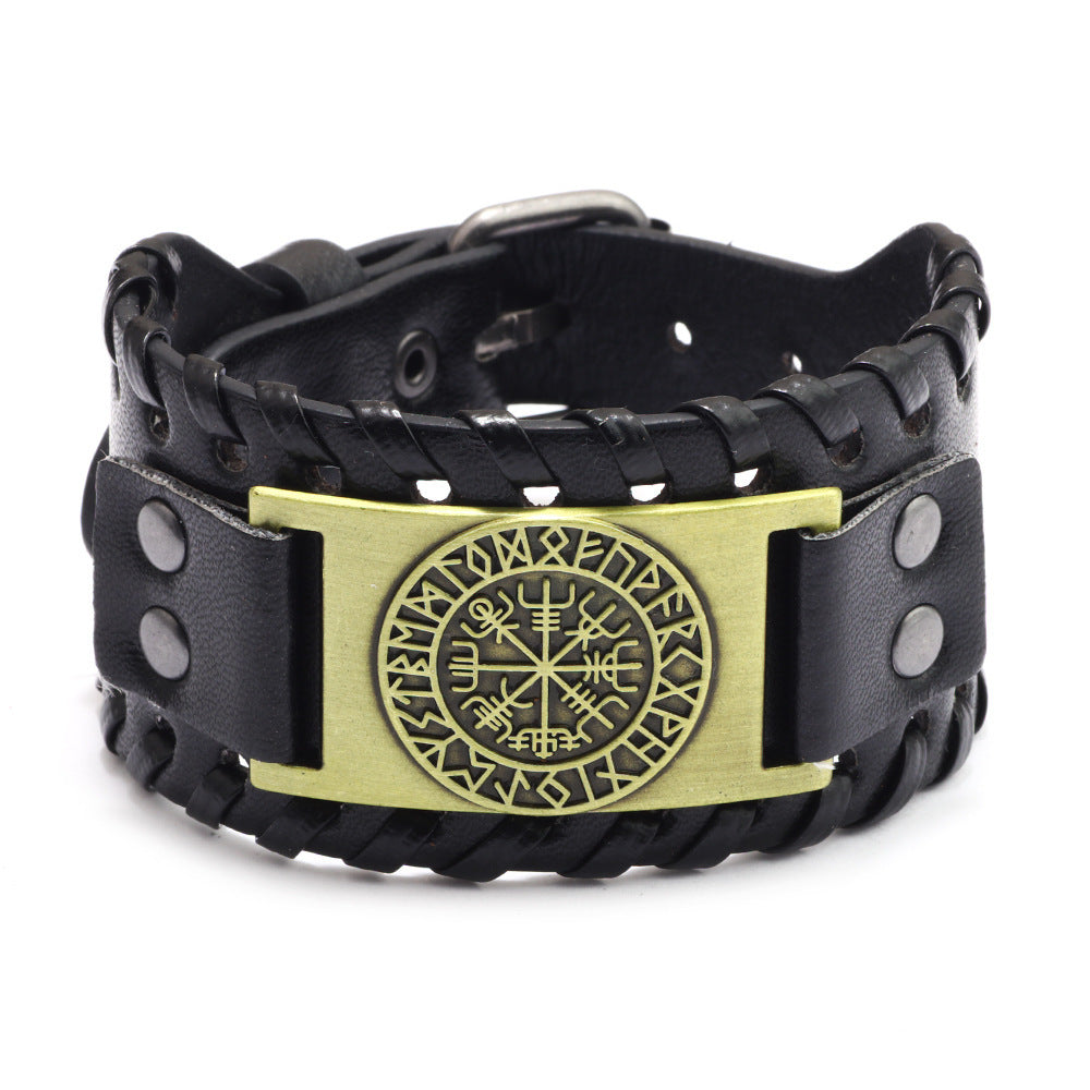 Pirate Bracelet Vintage Compass Men's Wide Leather Bracelet - HalleBeauty