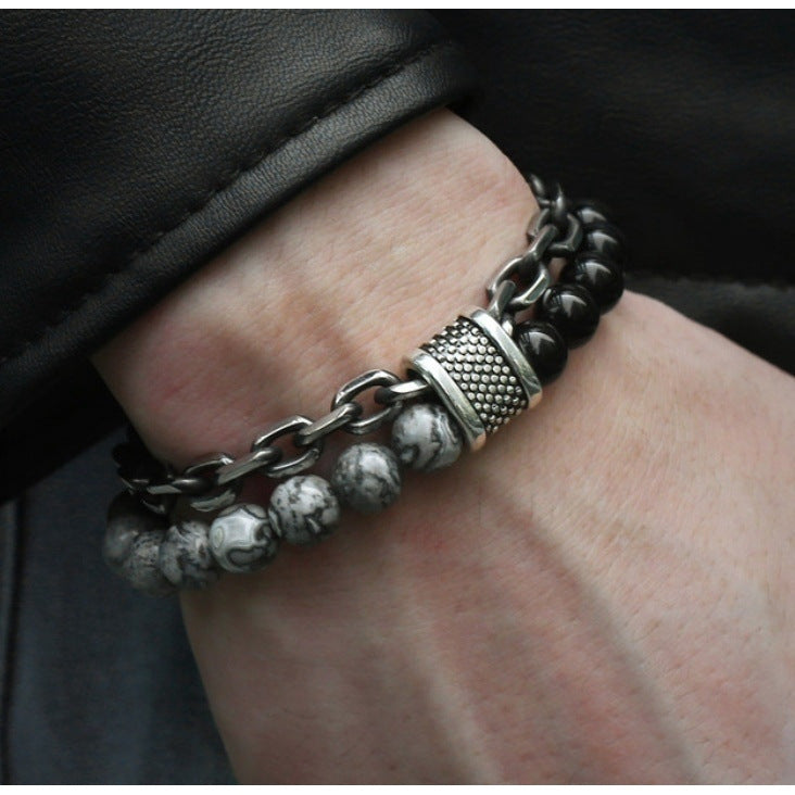 Men's Double Layer Beaded Chain Bracelet - Stylish Fashion Accessory