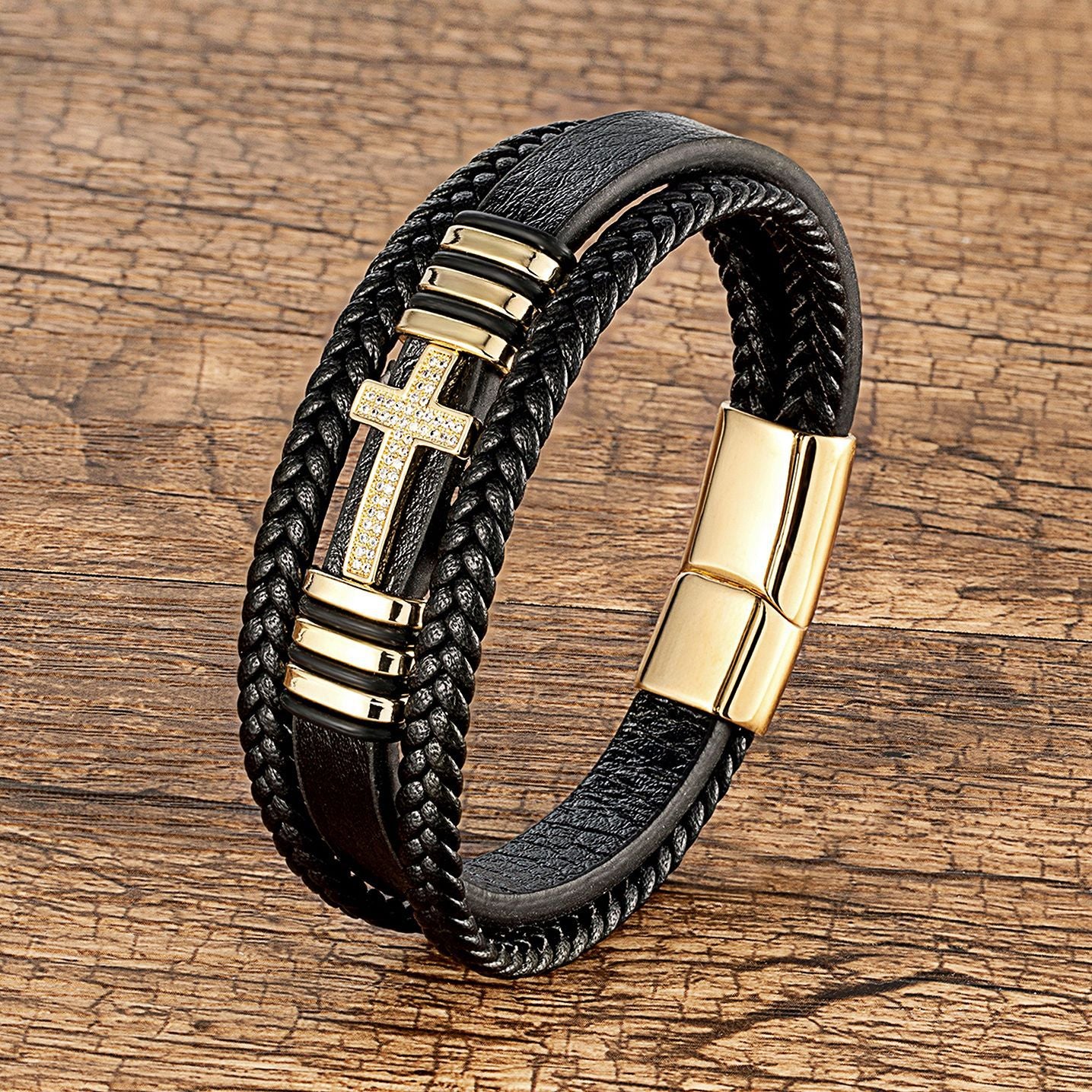 Metal Cross Multi-layer Leather Bracelet - HalleBeauty