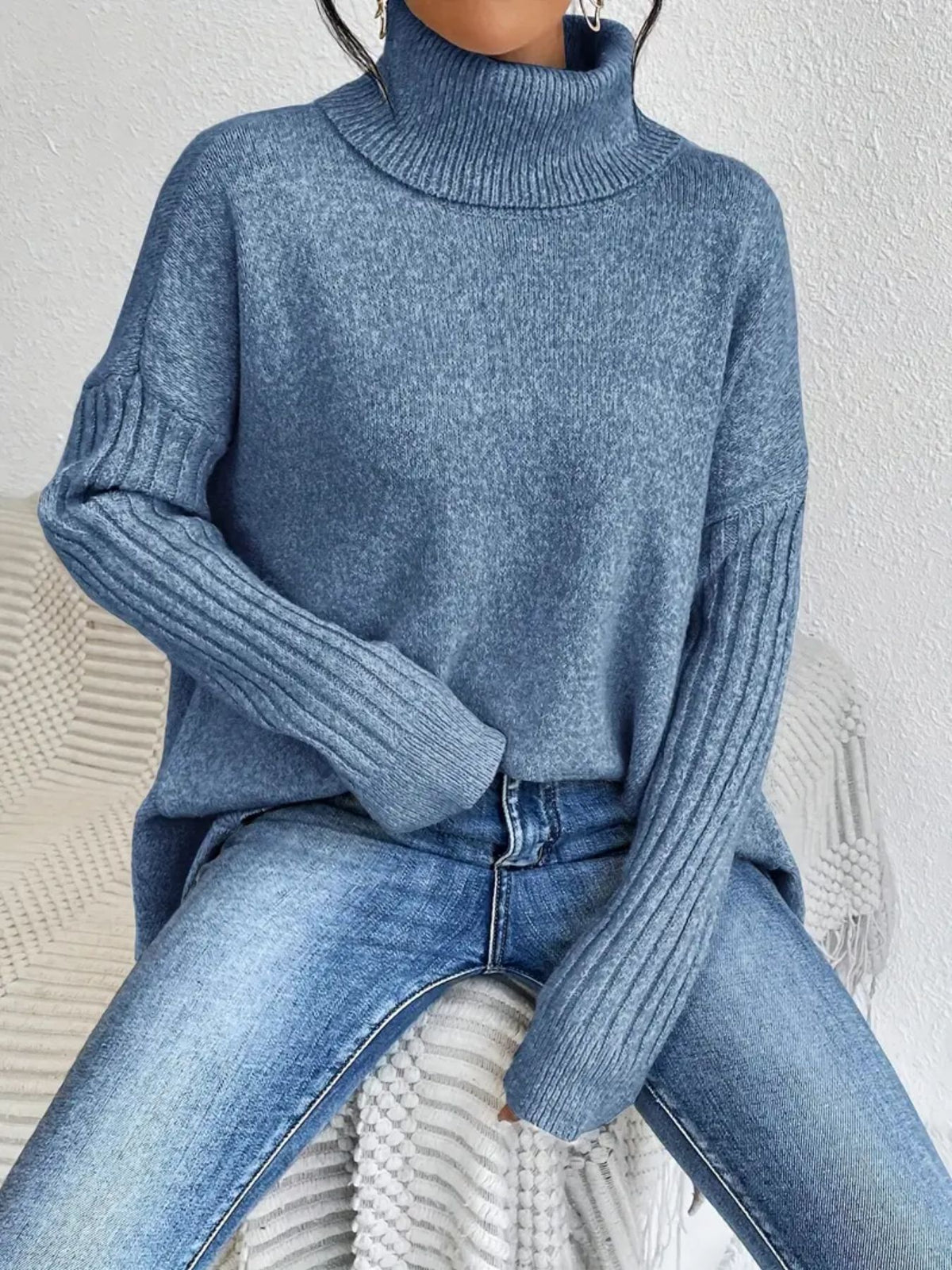 Loose-Fit Irregular Turtleneck Sweater | Hallebeauty