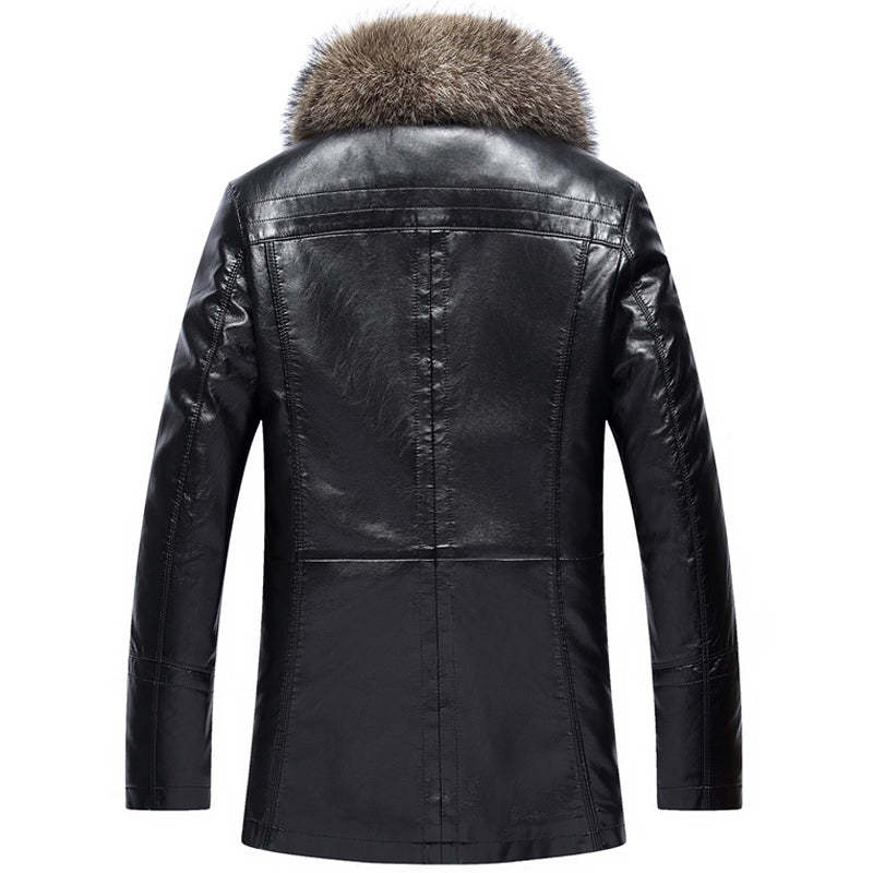 Men’s Medium Length Leather Coat with Fur Lining - Stylish Winter Outerwear