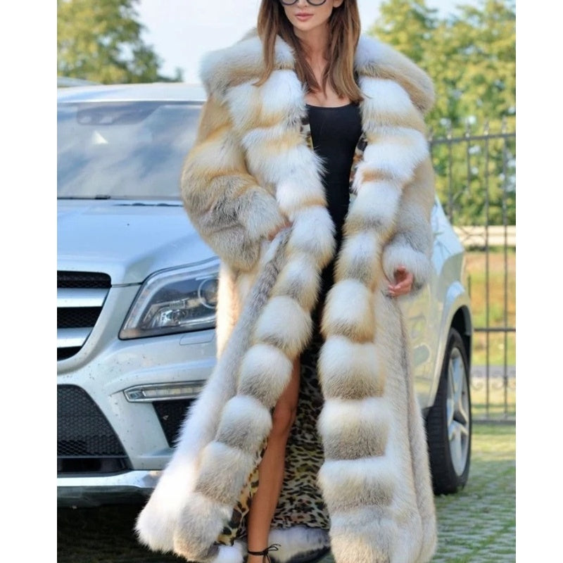 Hooded Faux Fur Mid-Length Coat - European & American Style