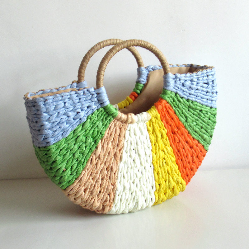 Mixed Color Woven Bag – Boho Handwoven Handbag for Women | Hallebeauty