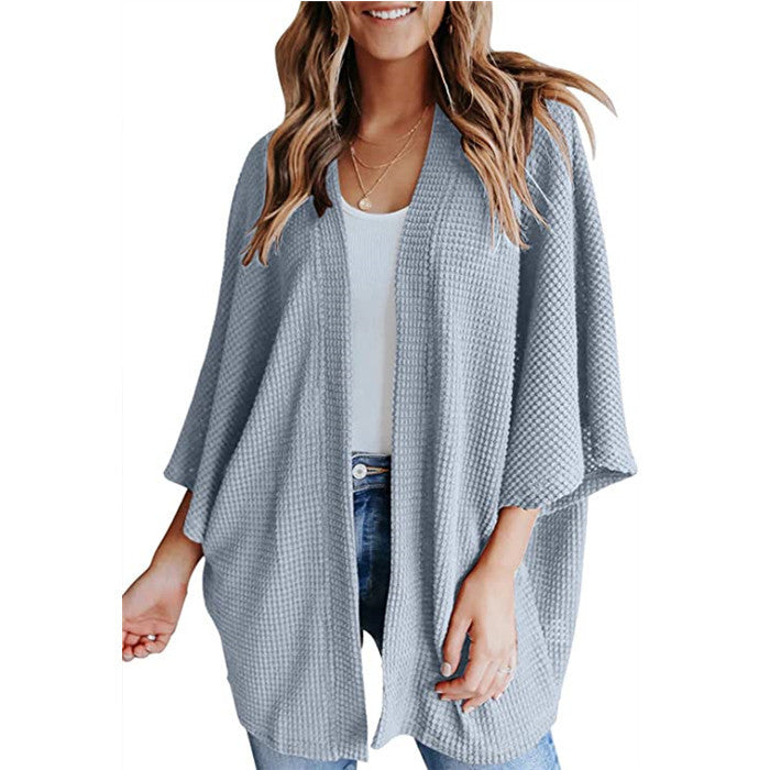 Bat Sleeve Waffle Knit Women's Cardigan | Stylish & Cozy Layering Piece