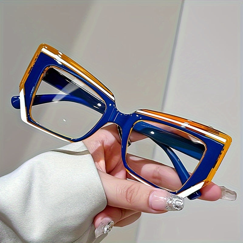 Blue vintage cat-eye sunglasses with geometric details