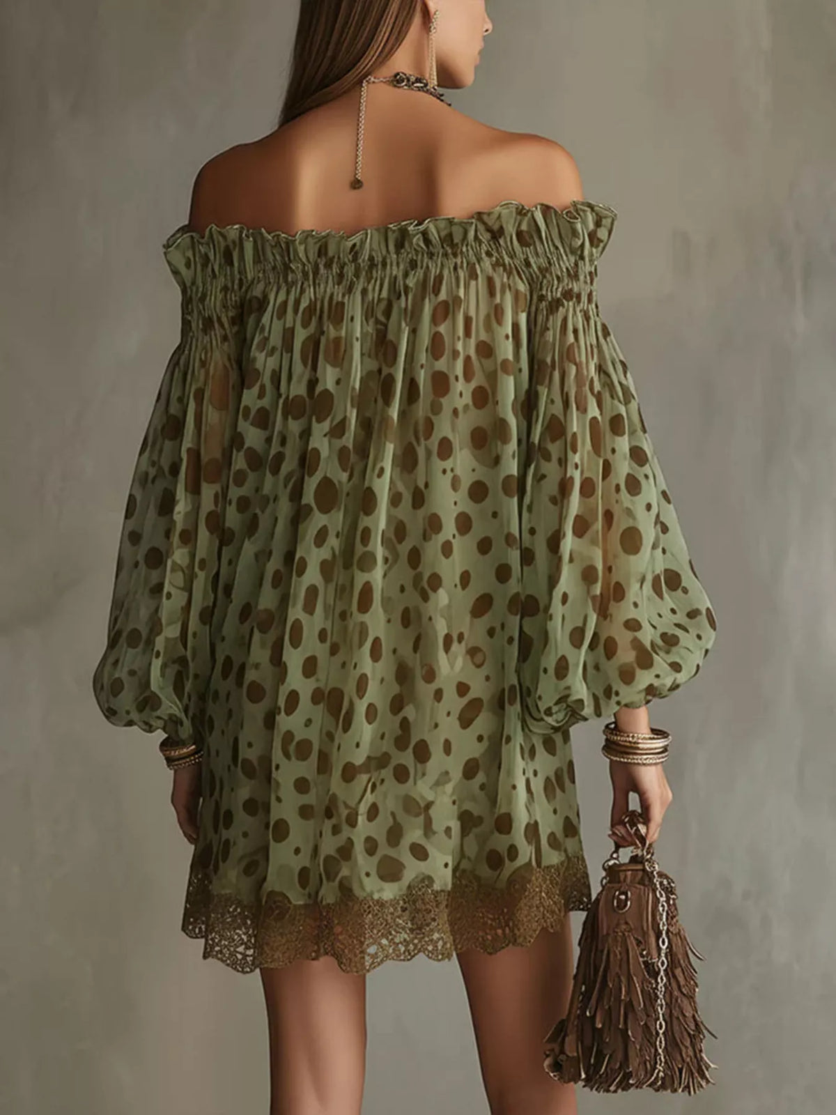 Off-Shoulder Polka Dot Sheer Mini Dress | Hallebeauty
