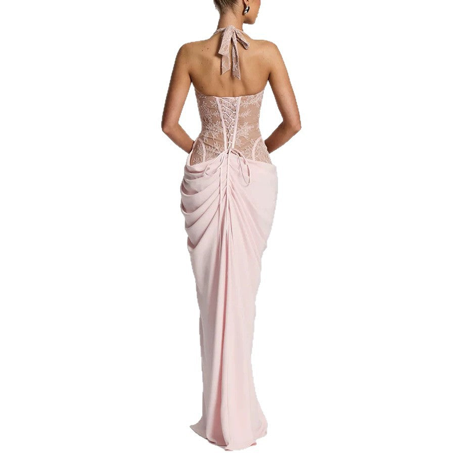 Floral Halter Neck Maxi Dress | Hallebeauty