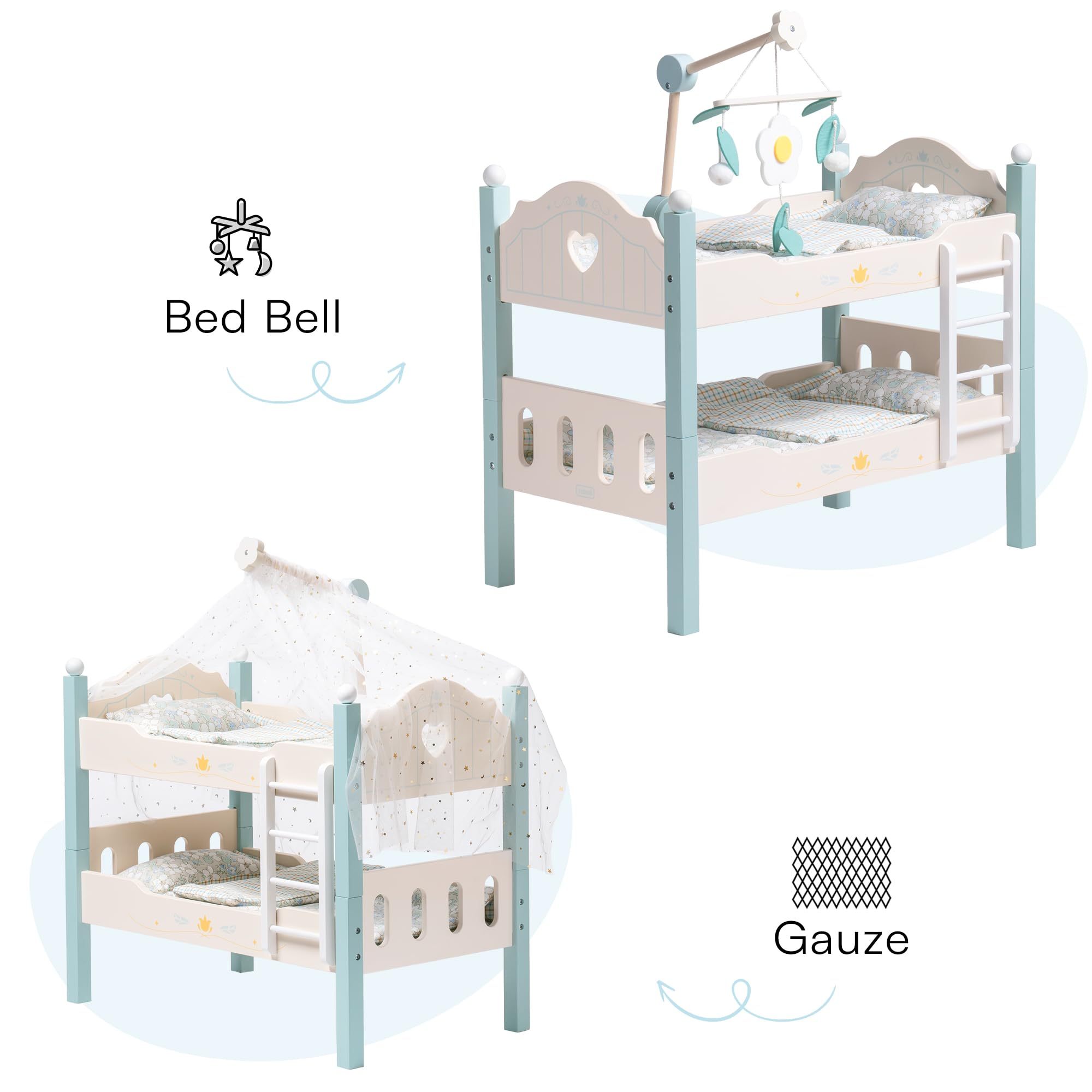 Wooden Doll Bunk Beds | Fits 18” Dolls & American Girl