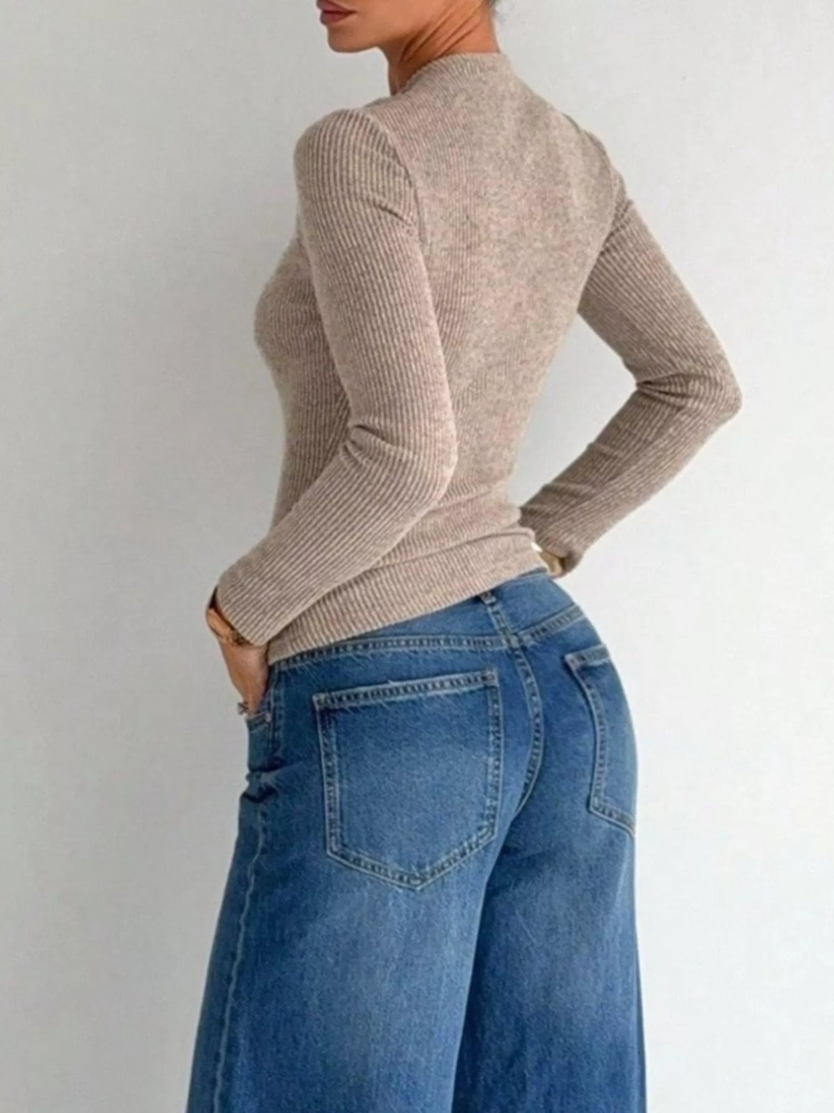 Ribbed Long Sleeve Cutout Top with Metal Ring | Hallebeauty