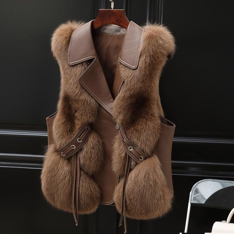 Women's Patchwork Fox Fur Vest | Elegant Winter Jacket