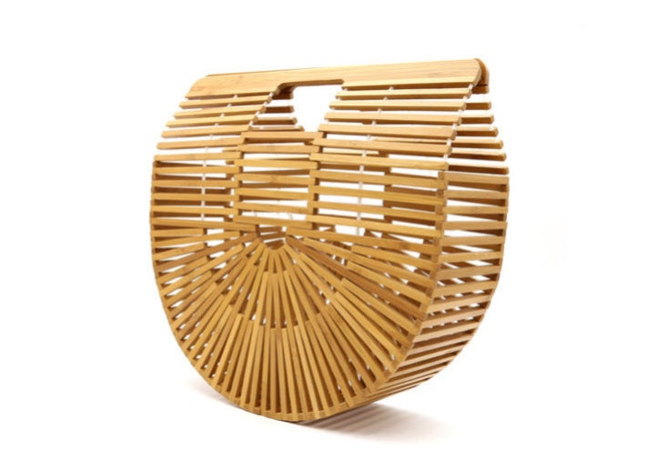 Handmade Semi-Circular Bamboo Clutch Bag - Portable Woven Basket