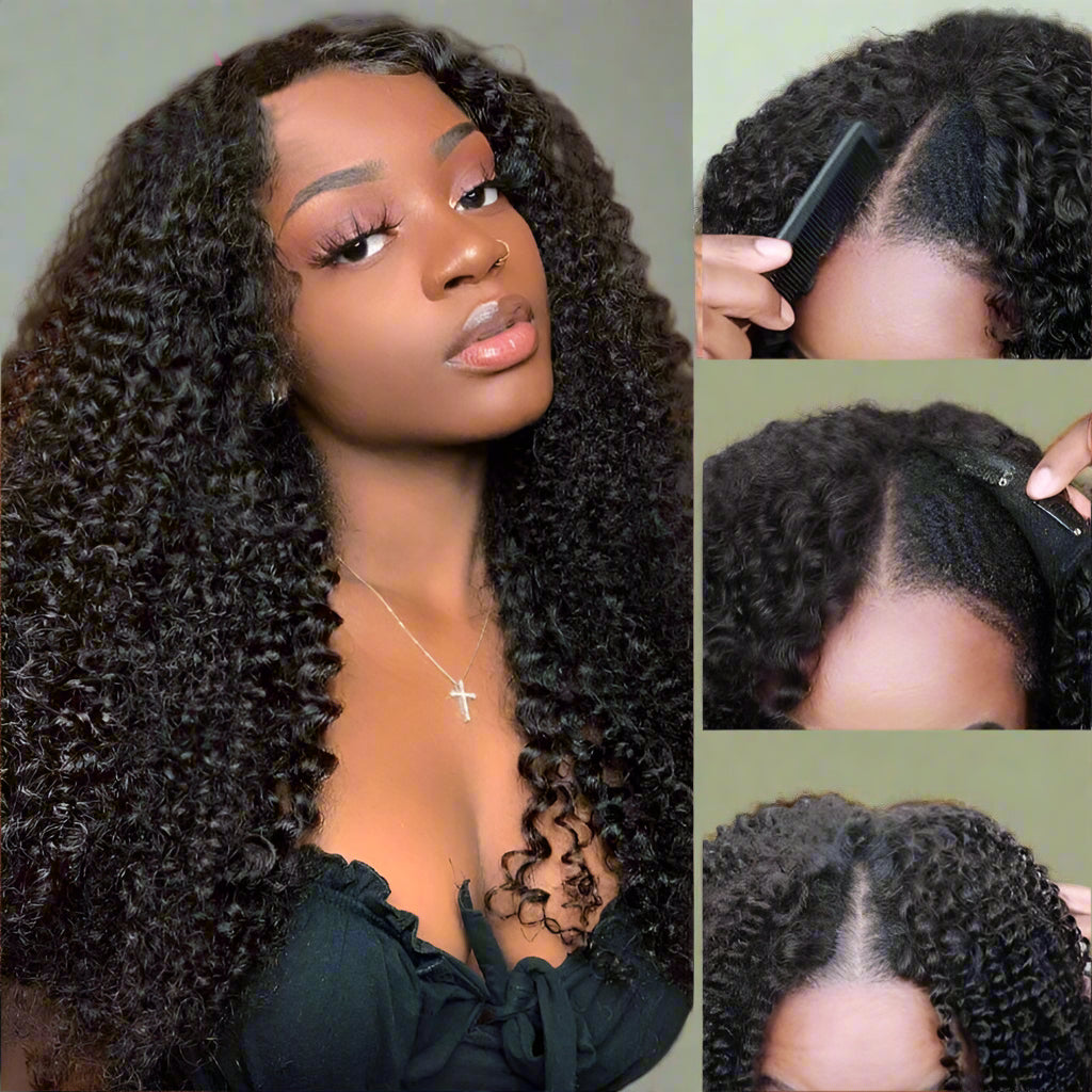 Kinky Curly V Part Wig-Human Hair