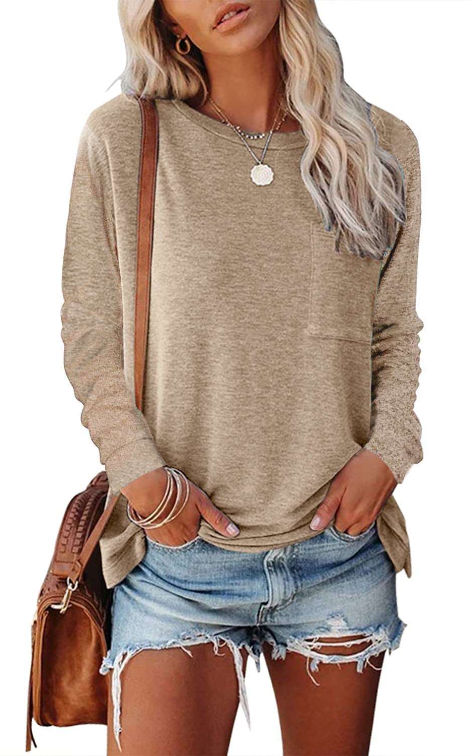 Pocket Split Long-Sleeved Casual T-shirt | Stylish & Comfortable Basic