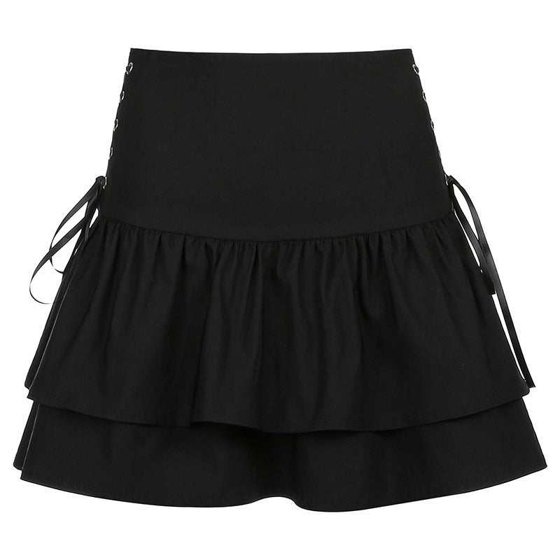 High-Waist Bandage Mini Skirt - Dark Gothic Punk Style