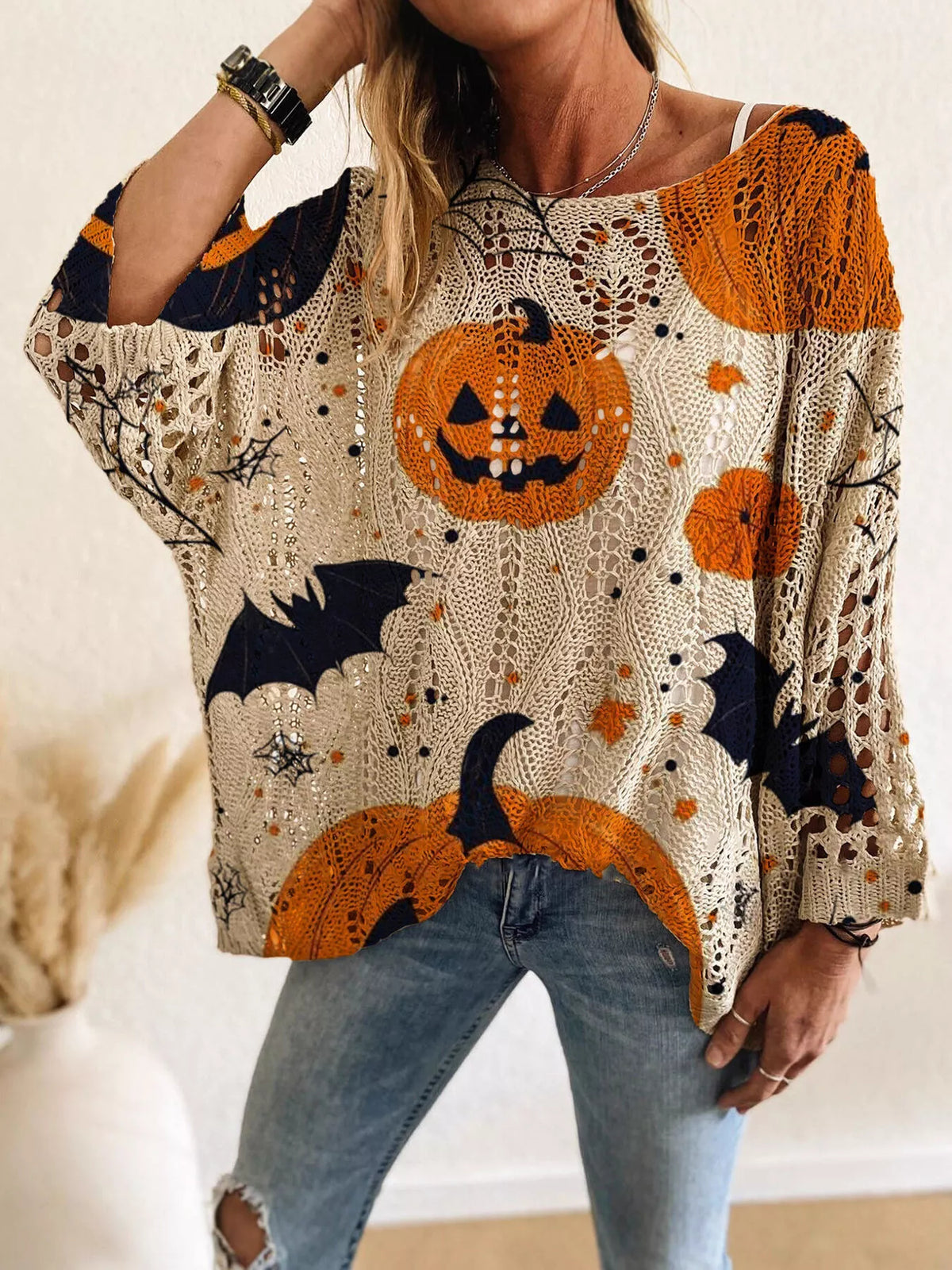 Plus Size Halloween Pumpkin Knit Cover-Up | Hallebeauty
