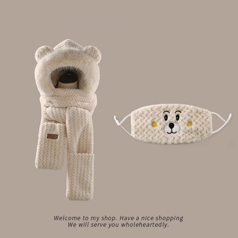 Women’s Bear Ears Plush Hat & Scarf - Cute & Cozy Winter Accessory