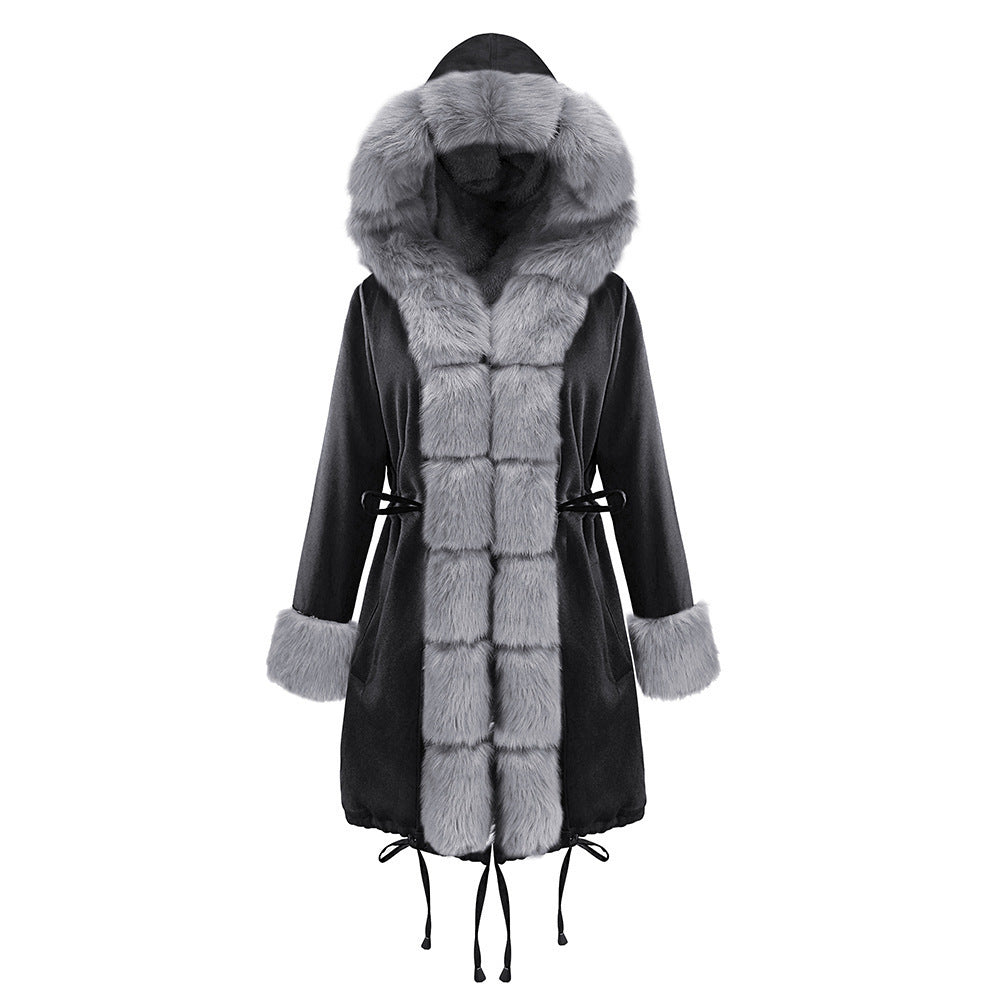 Women’s Hooded Cotton Jacket - Fur Collar Warm Winter Coat