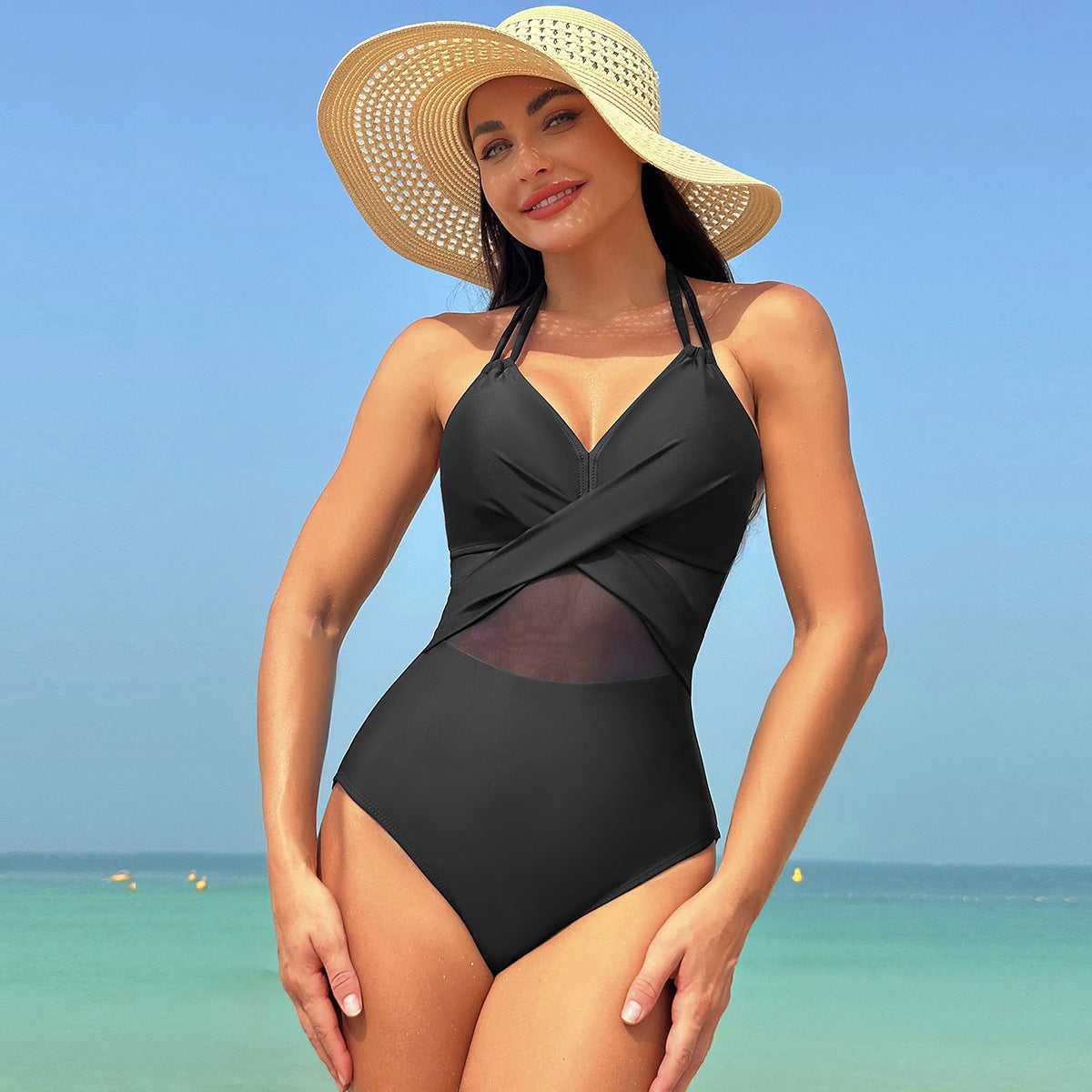 BeachGlam Swimsuit - Elegant Halter-Neck One-Piece Swimsuit
