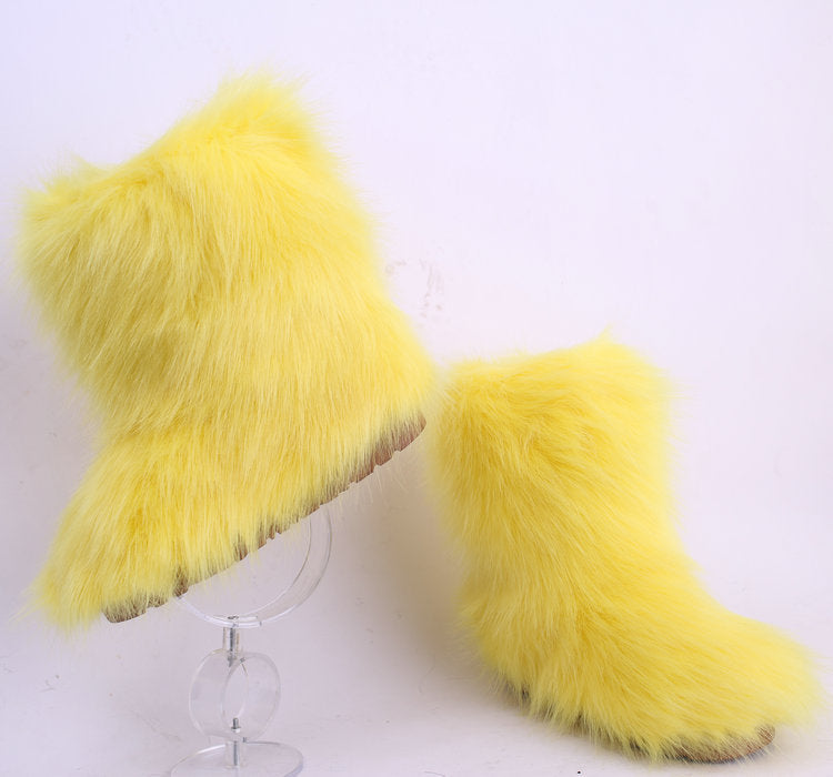 Imitation Fox Hair Boots – Cozy Warmth Meets Chic Style