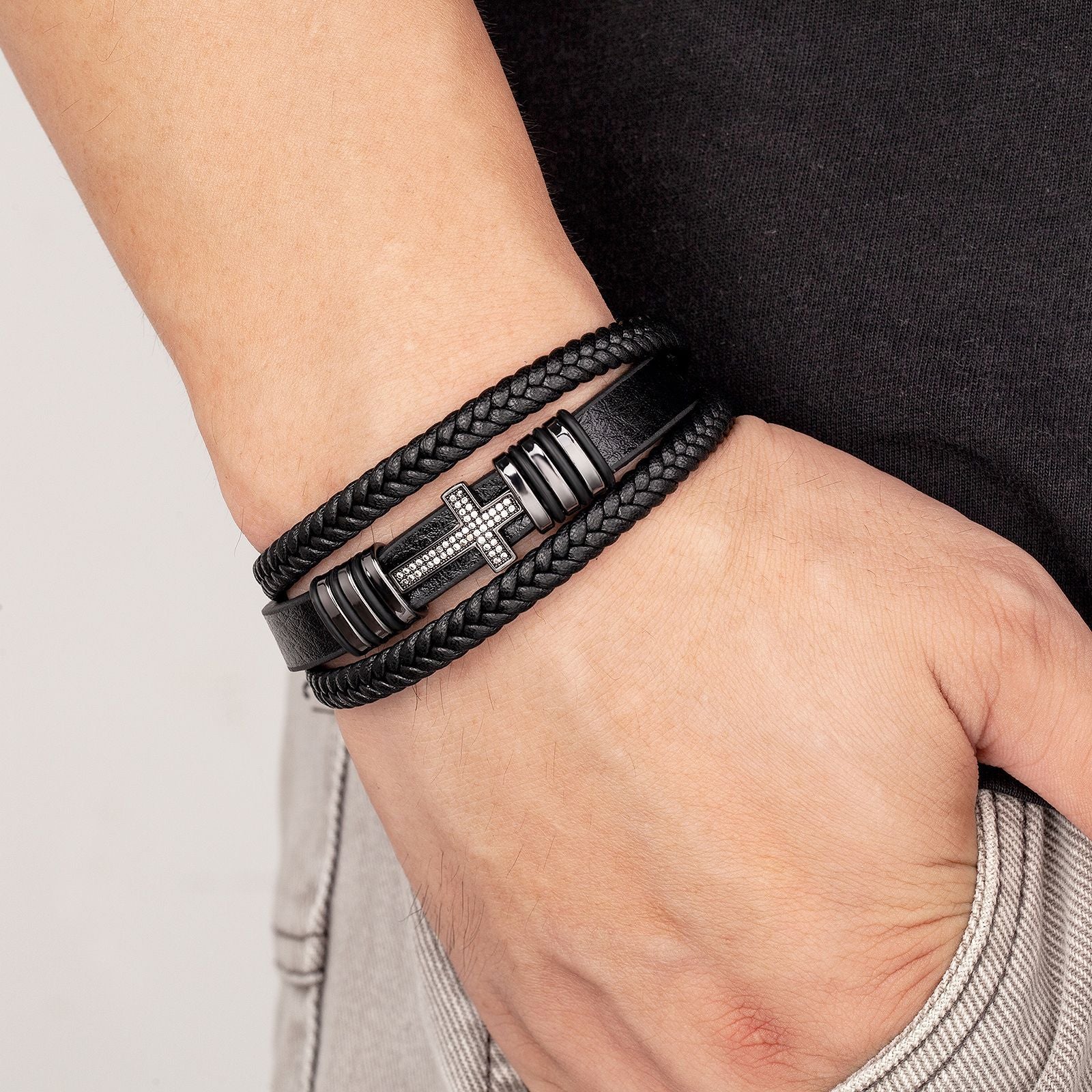 Metal Cross Multi-layer Leather Bracelet - HalleBeauty