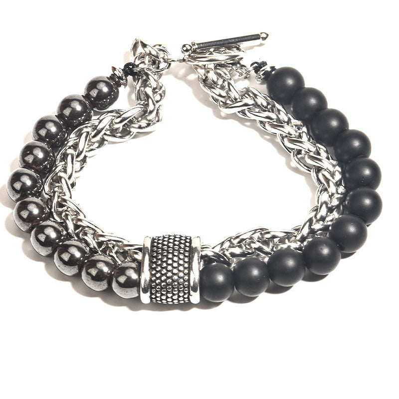 Men's Double Layer Beaded Chain Bracelet - Stylish Fashion Accessory
