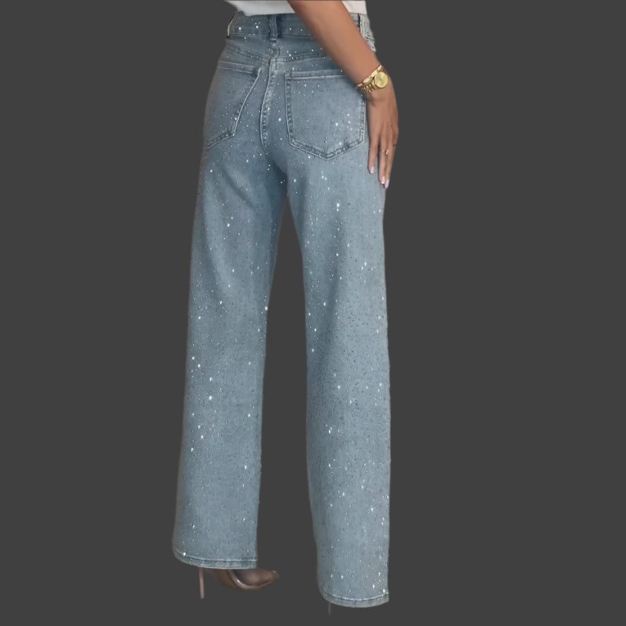 Diamond-Distressed Straight Leg Jeans – High Waist Vintage Denim