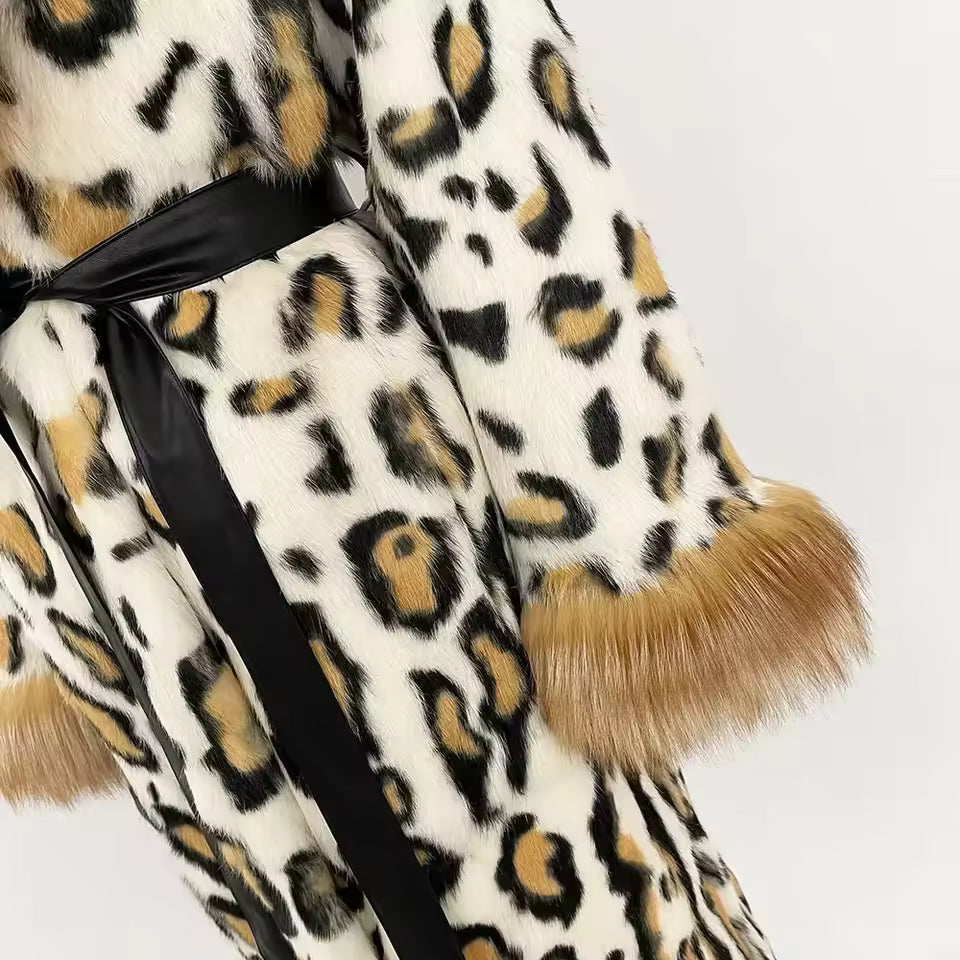 Luxury Winter Rabbit Fur Coat - Long Style with Real Fox Fur Collar