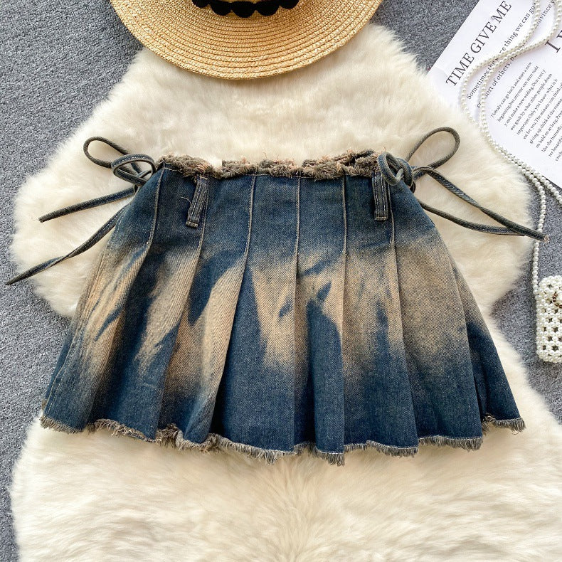 Watercolor Pleated Skirt with Bow | Hallebeauty