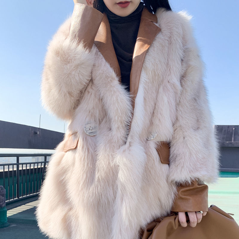 Faux Fox Fur Mid-Length Coat - Chic & Warm Winter Fashion