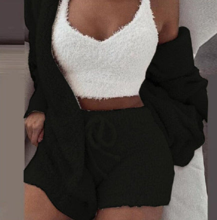 3-Piece Women's Pajama Set | Long Sleeve Crop Top & Drawstring Shorts