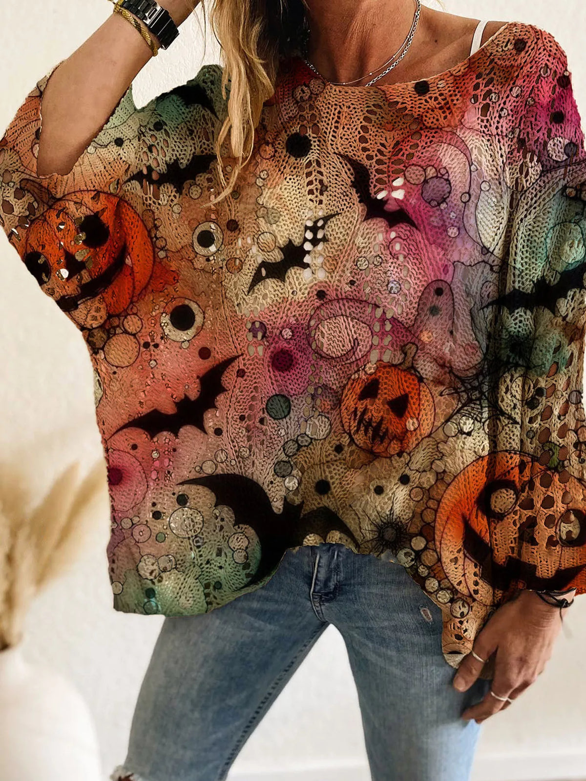 Plus Size Halloween Pumpkin Knit Cover-Up | Hallebeauty